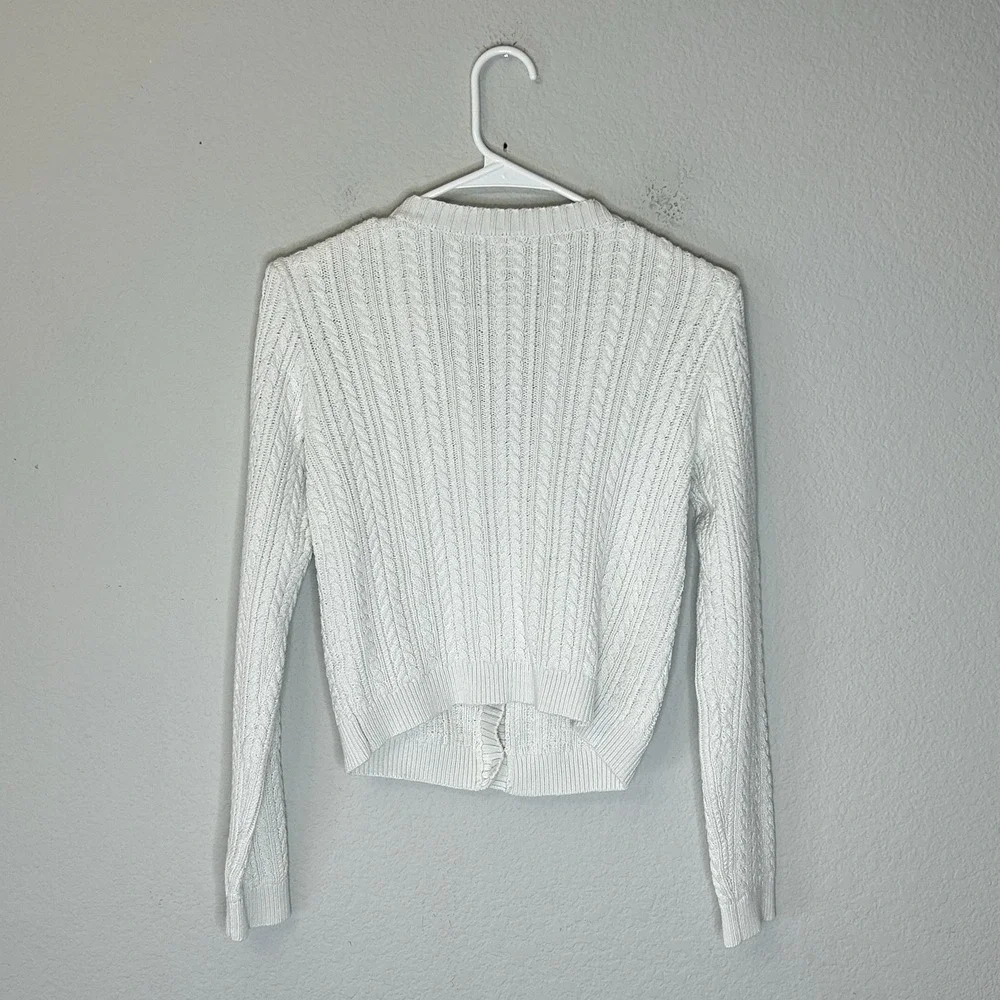 John Galt White Zoe V Neck Cable Knit Button Up Cardigan Women's One Size